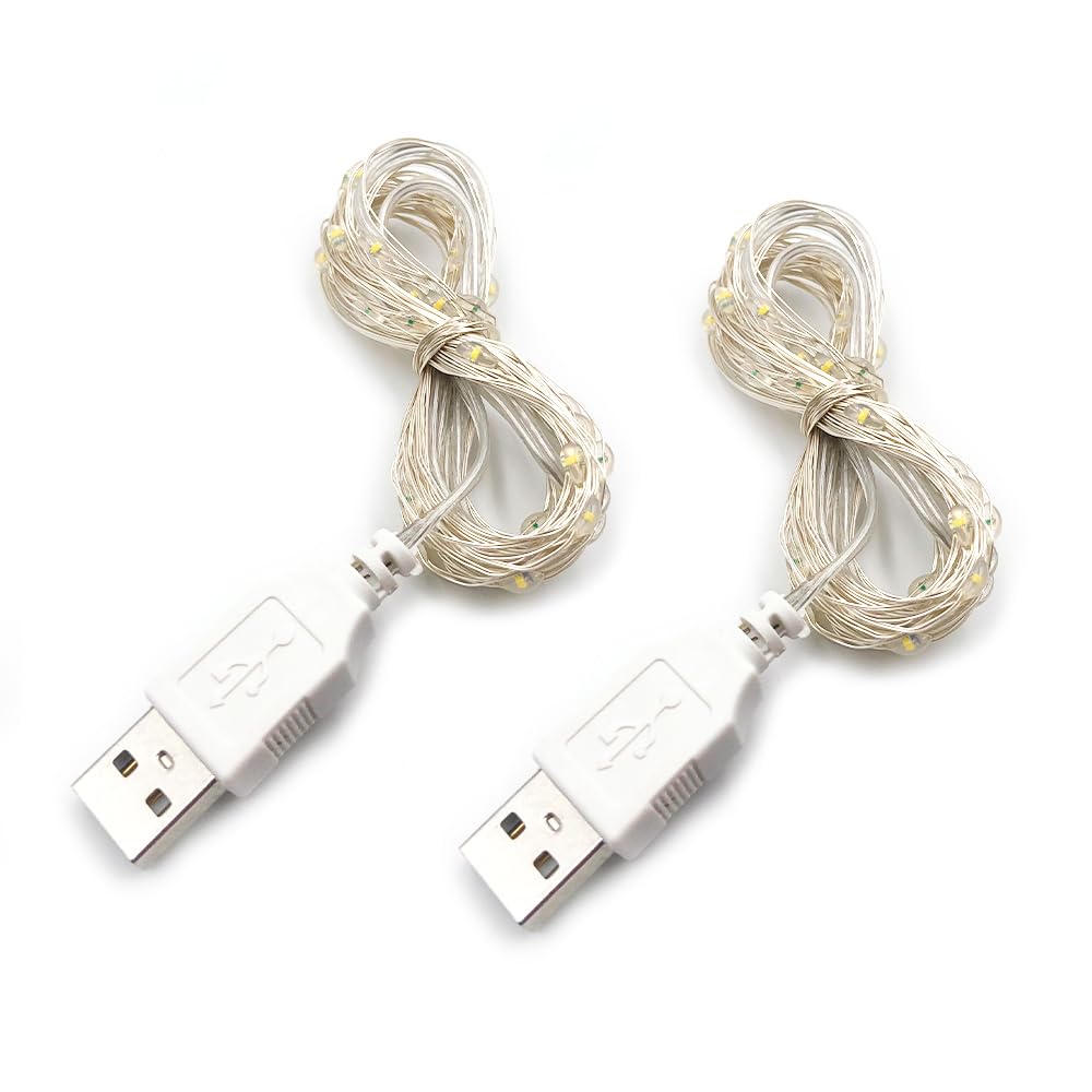 BQZYX+ 2 Pack USB Fairy Lights USB Powered String Lights Warm Yellow 5 Meters 50 lamp Beads Led Christmas Lights Fairy String Lights led Light String (Warm Yellow)