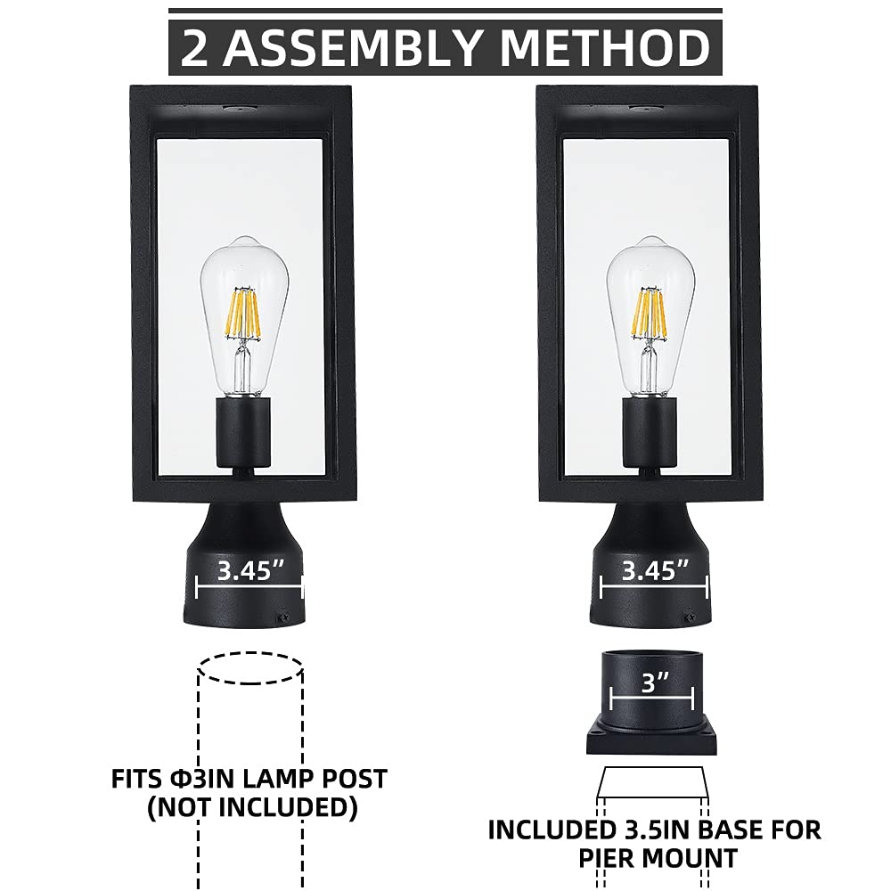 Windben Matte Black Outdoor Post Light Fixture With Pier Mount Base For Gardens And Yards