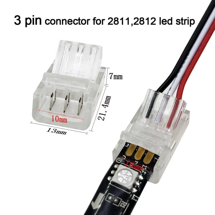 Hamrvl 12 Packs 3 Pin Led Light Connectors For Ws2812B Ws2811 Rgb Led Strip 10Mm, Solderless Transparent Led Strip To Wire Conne