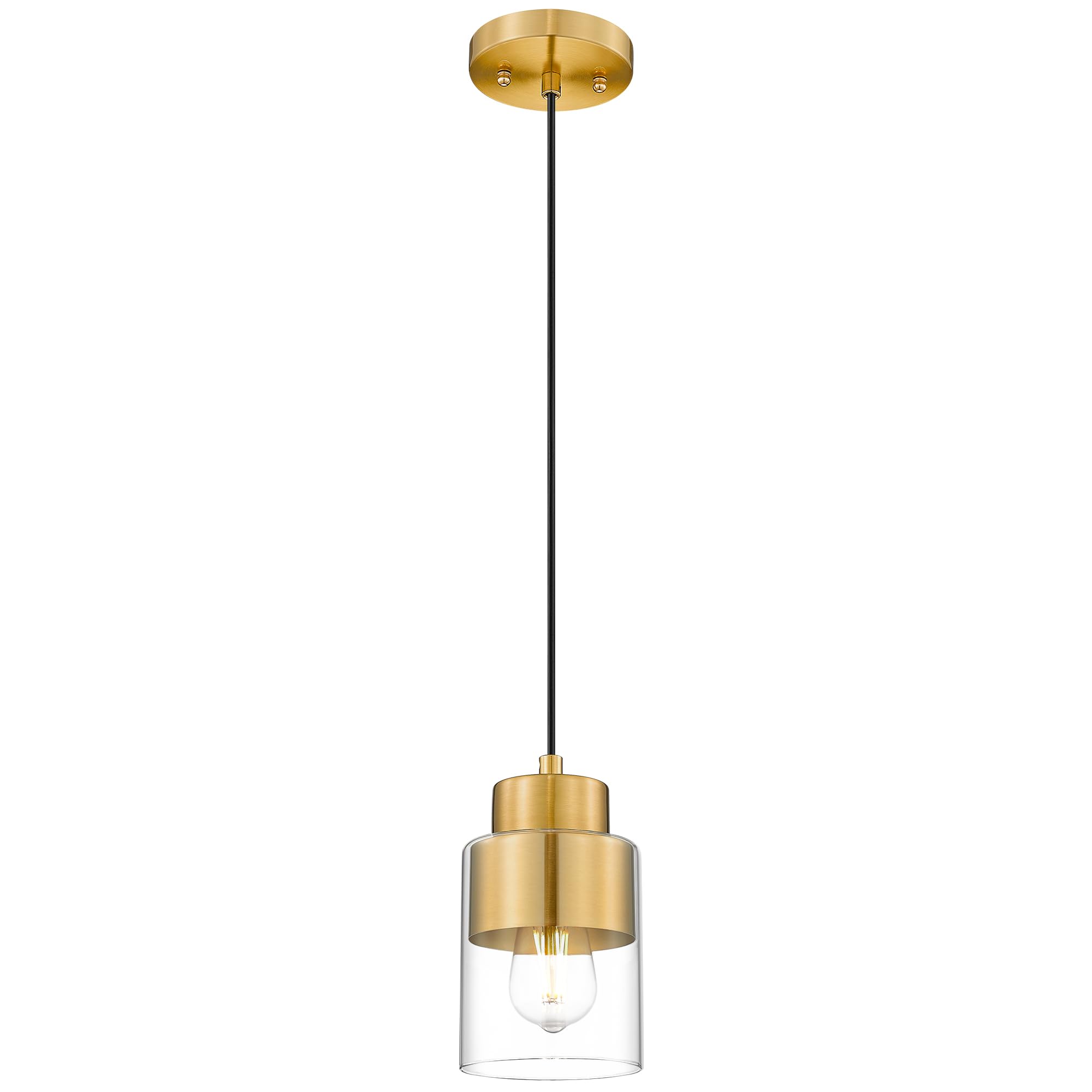 Audickic Gold Pendant Lights Kitchen Island  Dual Shade Hanging Lights Fixtures With Metal And Clear Glass  Modern Brass Kitchen Pendant Lighting Over Island For Dining Room  Ad-24022-1P-Gd