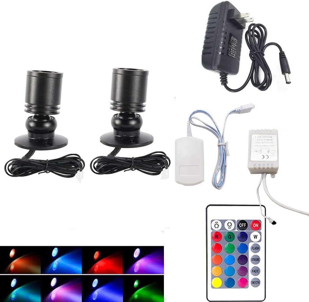 Jorunhe 1.5W White Led Mini Surface Mounted Light Jewelry Cabinet Lamp Spotlight Ac85-265V (Pack-2Pc  Colorful)