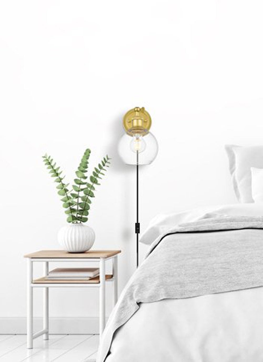 Living District Wesson 1-Light Metal Plug-in Wall Sconce in Black/Clear