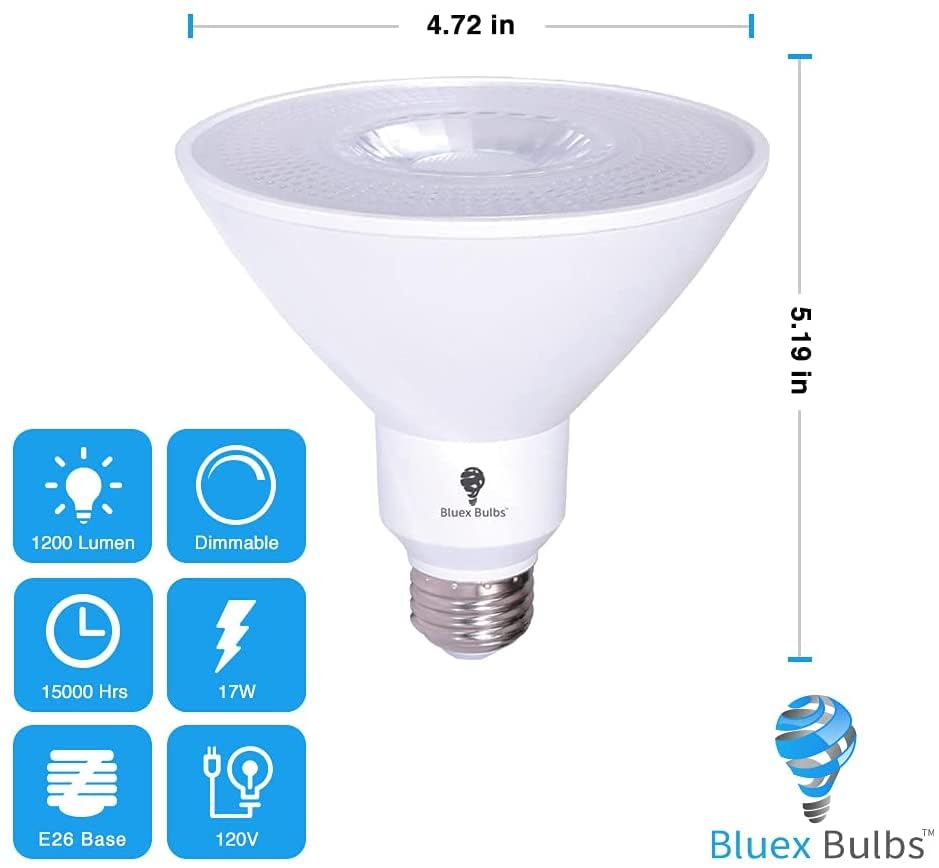 Bluex Bulbs PAR38 Amber Yellow LED Bug Light Bulb - 17W Dimmable Waterproof E26, Warm Bug-Free Lighting for Home Insect Repellent
