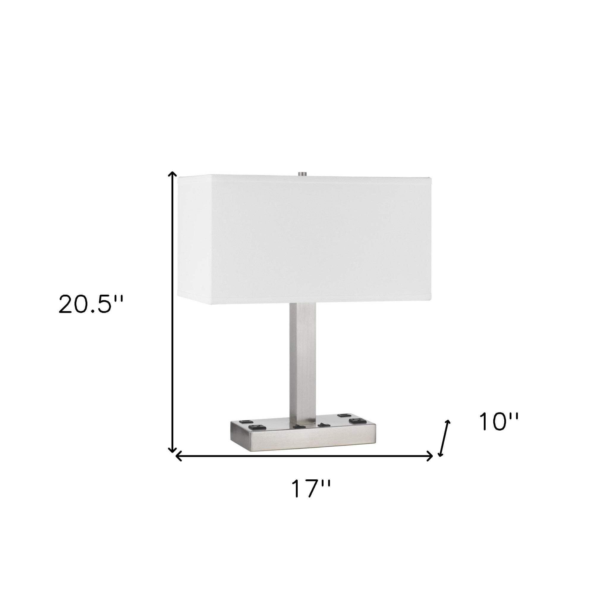 Homeroots 21 In. Nickel Metal Desk Lamp With Usb And White Rectangle Shade, Model 524760
