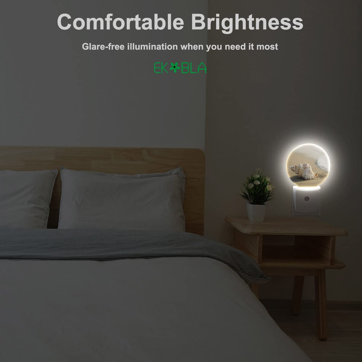 Ekobla Summer Beach Led Night Light Conch Shell On Beach Sea Waves Ocean Night Lamp Home Auto Sensor Led Dusk To Dawn Light For
