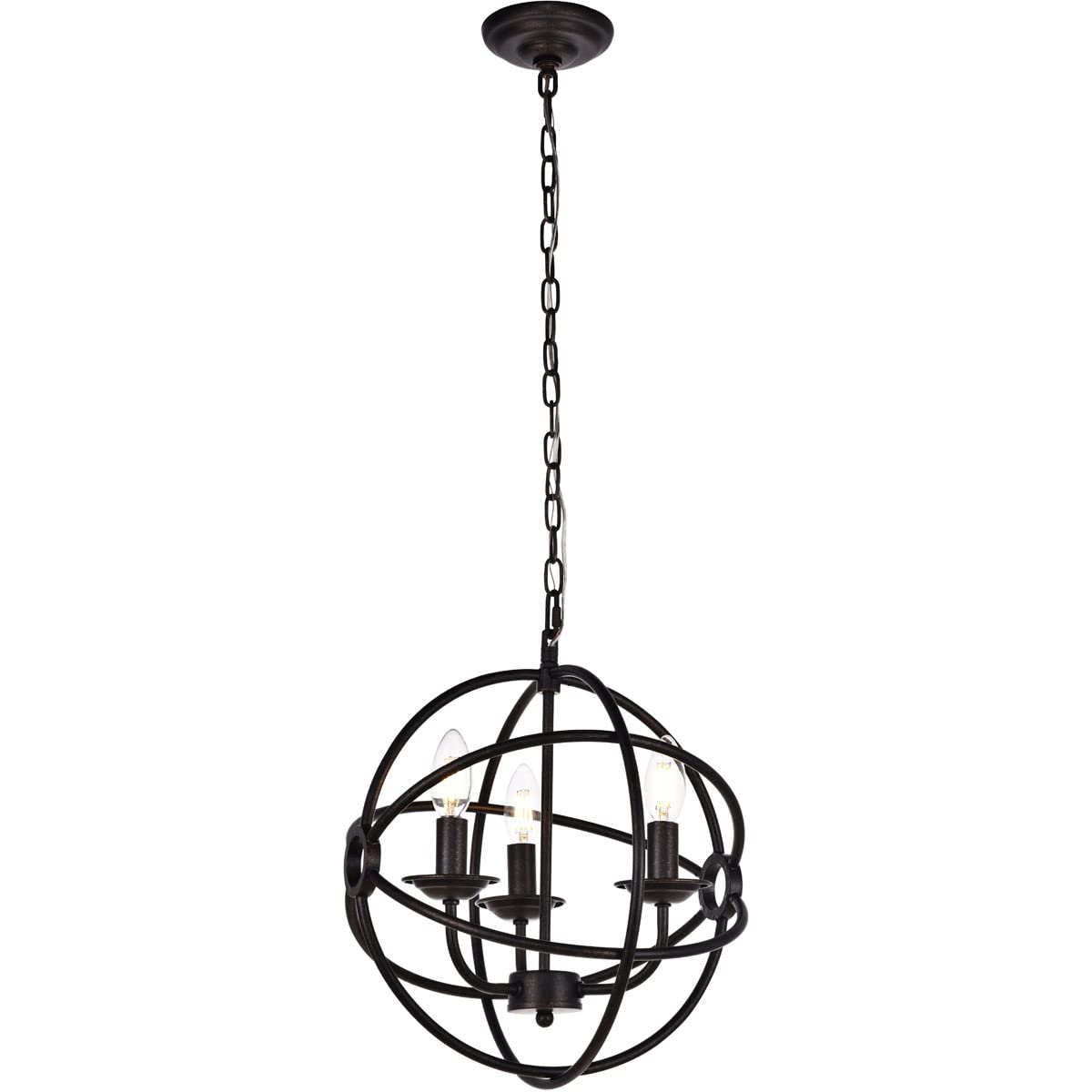 Elegant Lighting Octavia Collection 3 Light Pendant Lamp in Dark Brown Finish - 14''D x 15''H