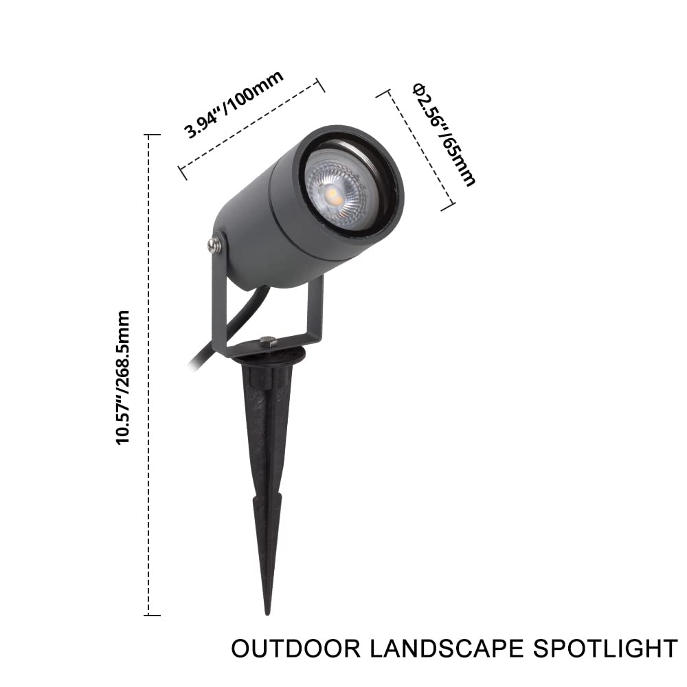 DAWALIGHT Outdoor Spotlight, 6W Landscape Lighting, GU10 Bulb, IP65 Waterproof, Aluminum, Dark Gray, Model DS0091