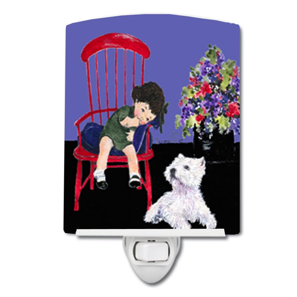 Caroline'S Treasures Ss8631Cnl Westie Ceramic Night Light Compact, Ul-Certified, Ideal For Bedroom, Bathroom, Nursery, Hallway, Kitchen, 6X4X3, Multicolor