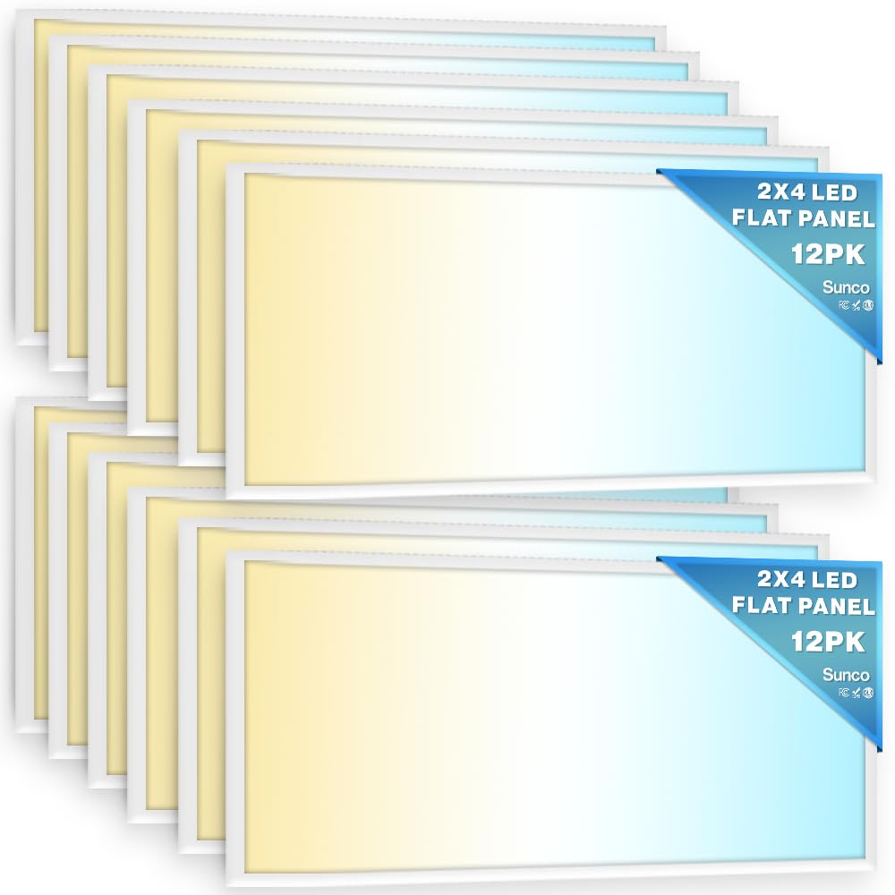 Sunco 12 Pack 2x4 LED Flat Panel Light Drop Ceiling Office Fixture, 6500 LM, Selectable Features, 30W/40W/50W, 4000K/5000K/6000K