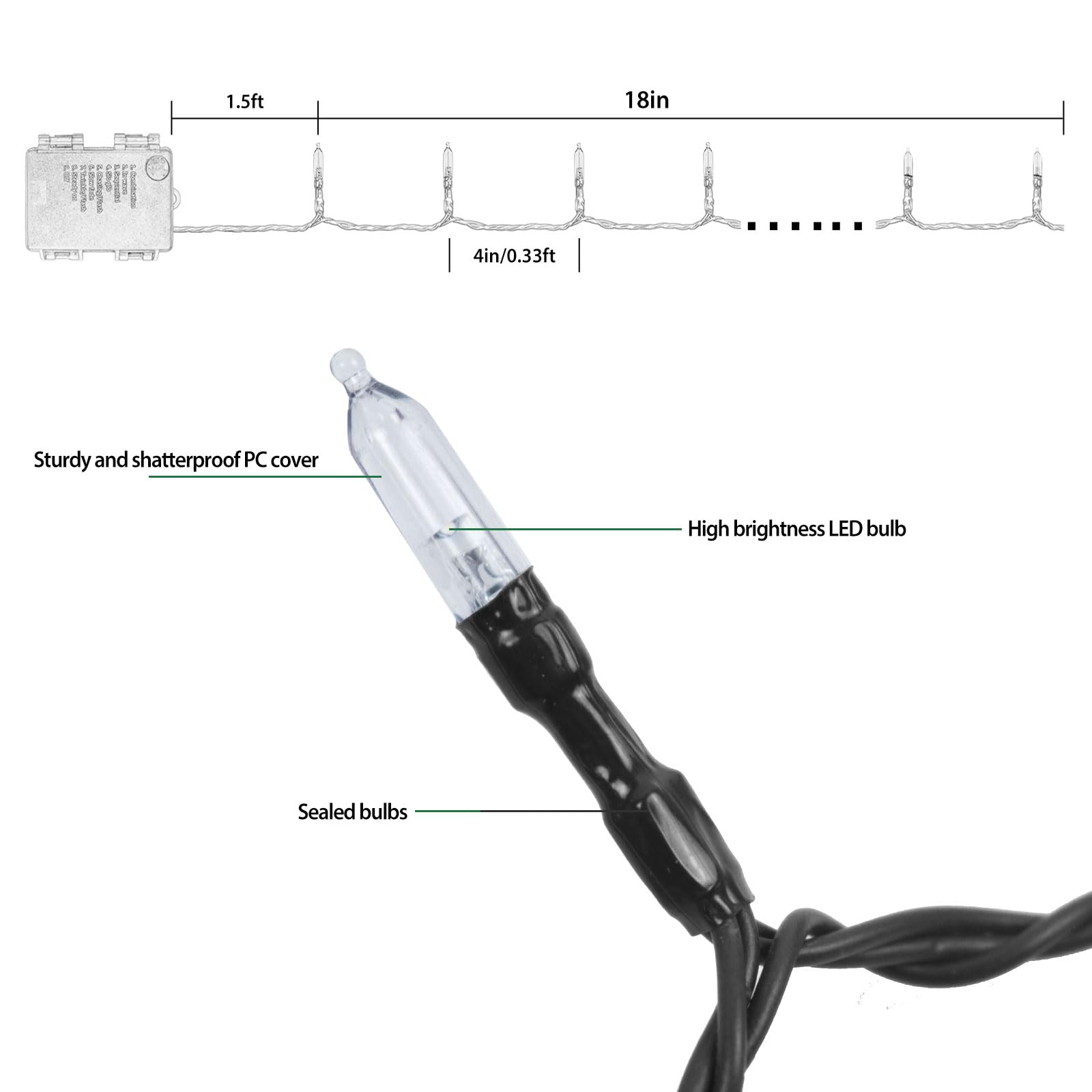 Filltown Battery Operated Christmas Lights, 33Ft 100 LED, Cool White, Remote Control, Auto Timer, Shatterproof, Waterproof, Black Wire