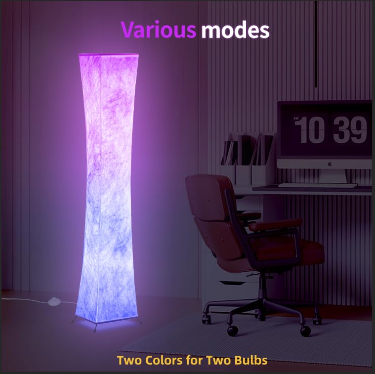 BLUEYE Floor Lamp, 60in RGBW Color Changing, 1800 Lumens, E26 Base, Remote Control, White, Model FL22008