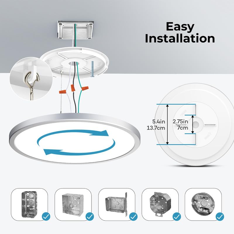 BLNAN Dimmable LED Flush Mount Ceiling Light Fixture, 12Inch, Silver, Model LD-002, Remote Control, 3000K-6500K, Low Profile