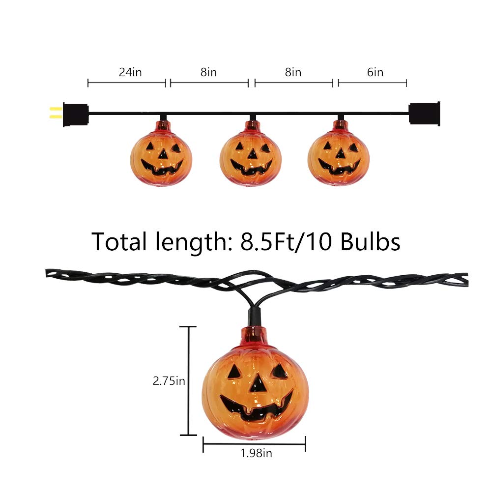Sunsgne Pumpkin String Lights, 8.5Ft Halloween String Lights With 10 Smiling Jack-O-Lantern Pumpkin Lights, Halloween Hanging Decorative String Lights For Indoor Outdoor Halloween Party Decorations