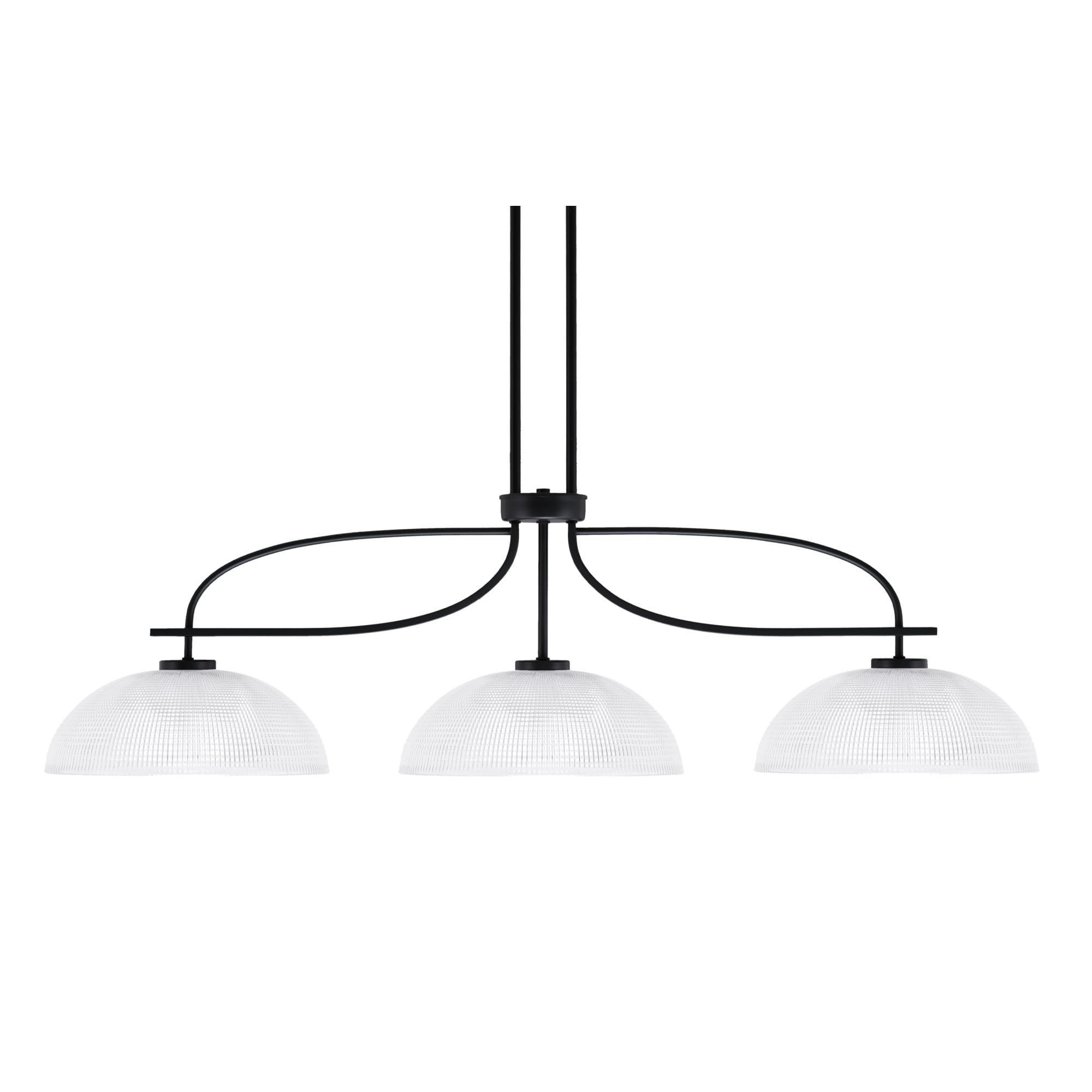Cavella 3 Light Island Light Shown in Matte Black Finish with 13&quot; Clear Ribbed Glass