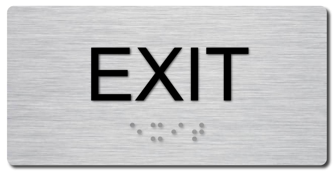 ADA Compliant Tactile Exit Sign (3'' X 6'' Brushed Aluminum/Black)
