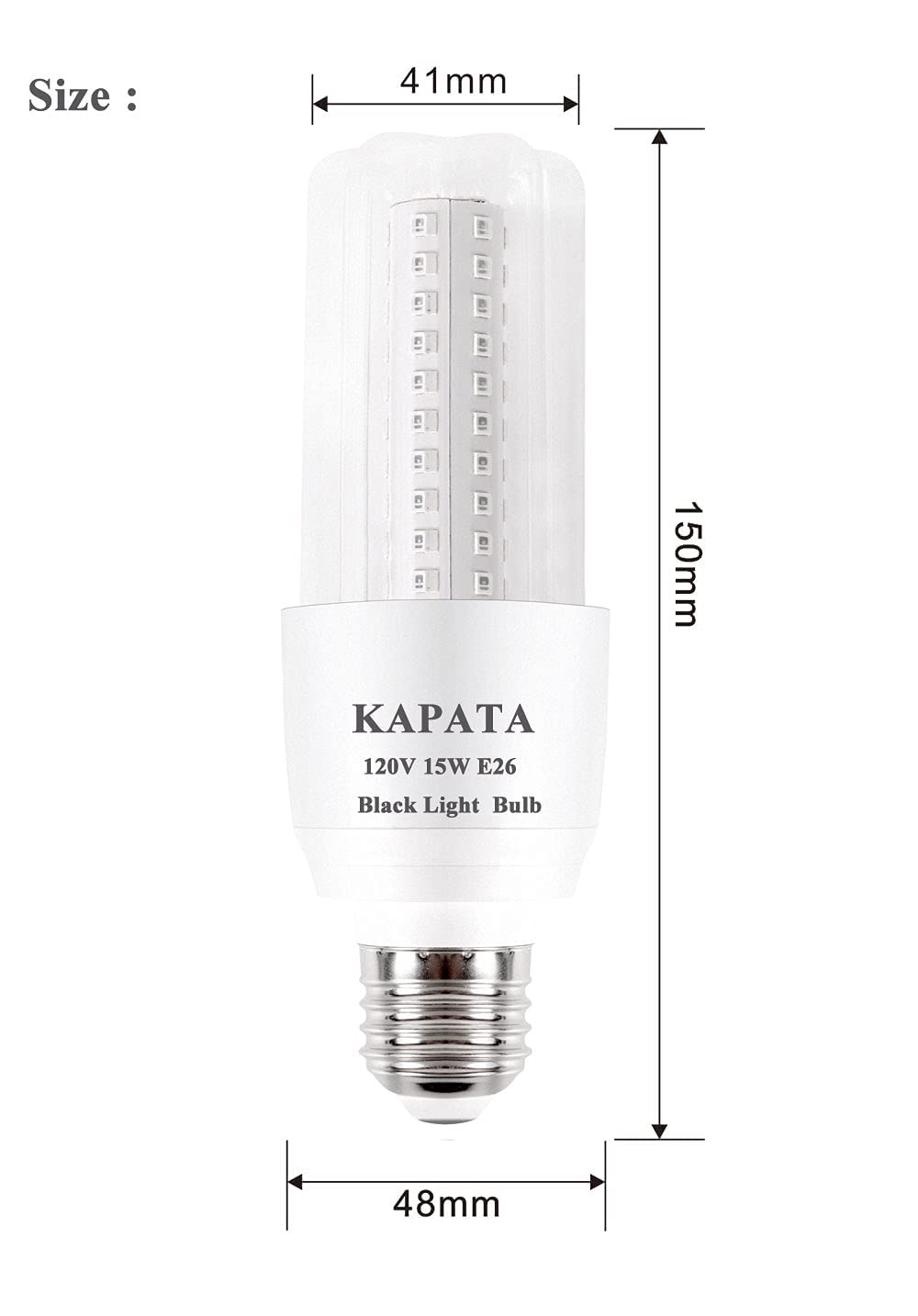 KAPATA 15W LED UV Black Light Bulb, 395-400nm, Energy Saving, E26, 2-Pack, T Bulb, Glow in The Dark, Model UV-