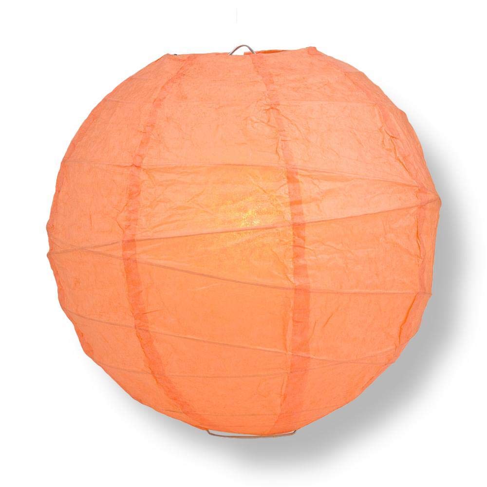 Quasimoon PaperLanternStore.com 16 Inch Peach/Orange Coral Round Paper Lantern, Crisscross Ribbing, Hanging Decoration