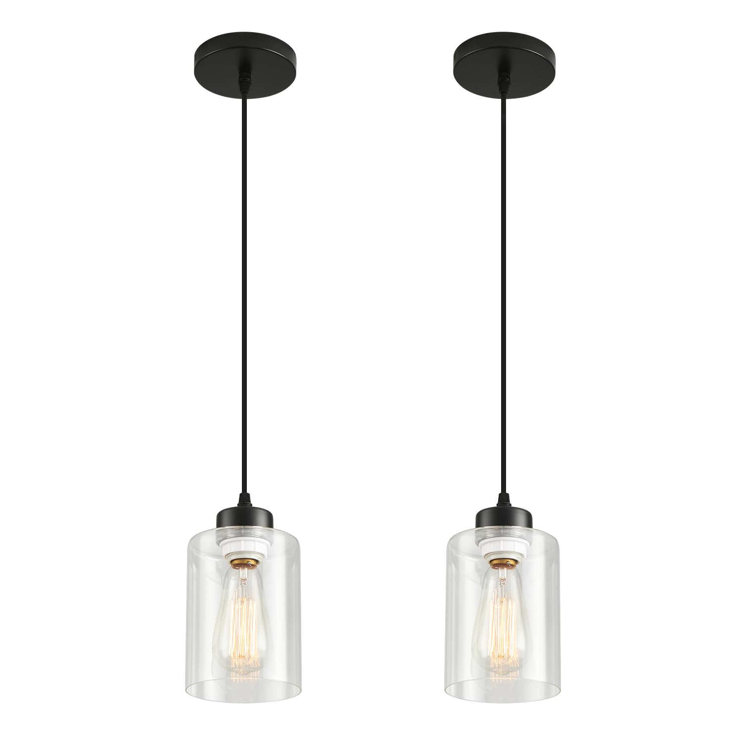 CAFULAM Modern Pendant Light - Adjustable Glass Shade, 2 Pack, Industrial Style, Black Farmhouse Design, Model 22
