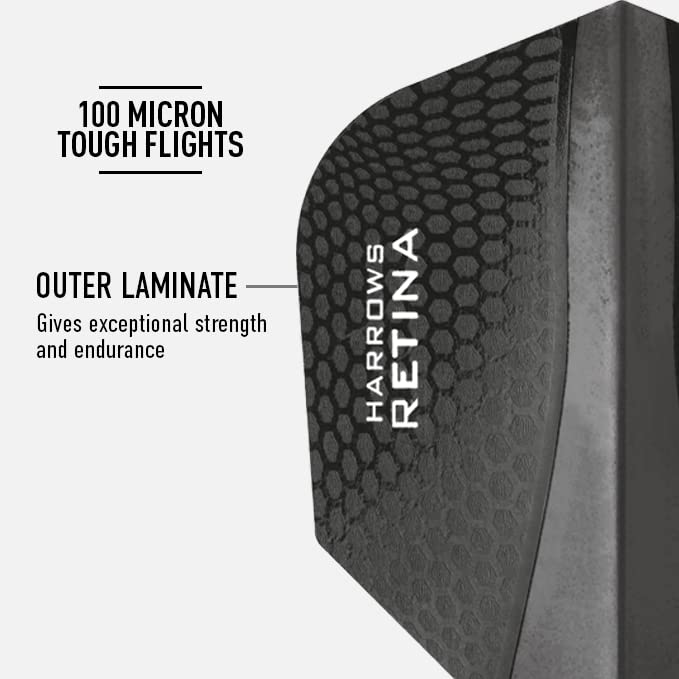 Harrows Retina Dart Flights - 100 Micron, Black, 5 Sets (15 Flights Total) - enhanced Extra Strong Darts Accessories Made in UK