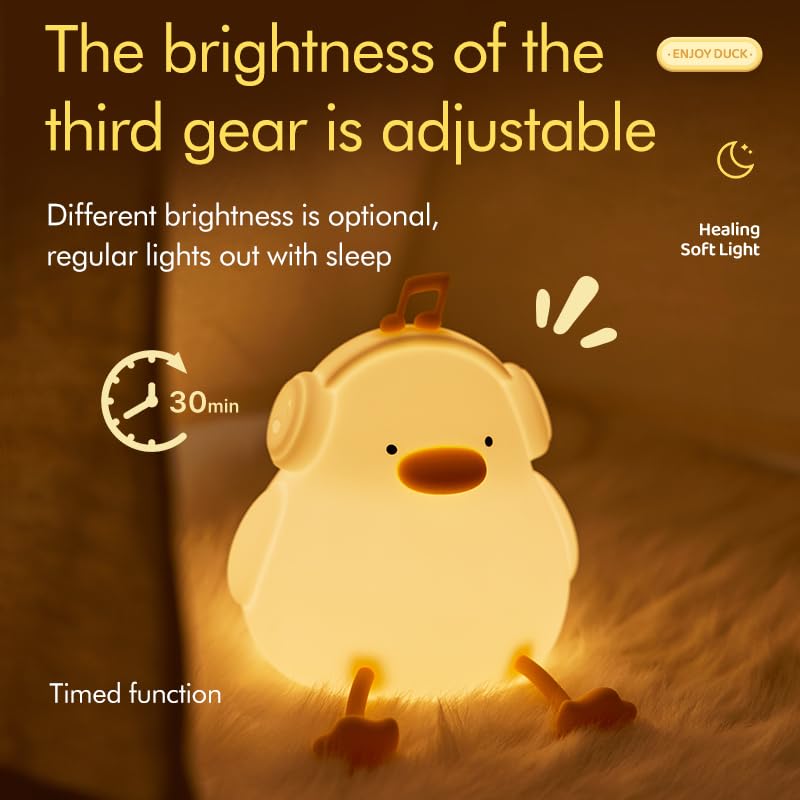 ATSUI Night Light for Kids - Squishy Duck, 3-Level Dimmable, Silicone, White-Duck, Model ATLE011AB