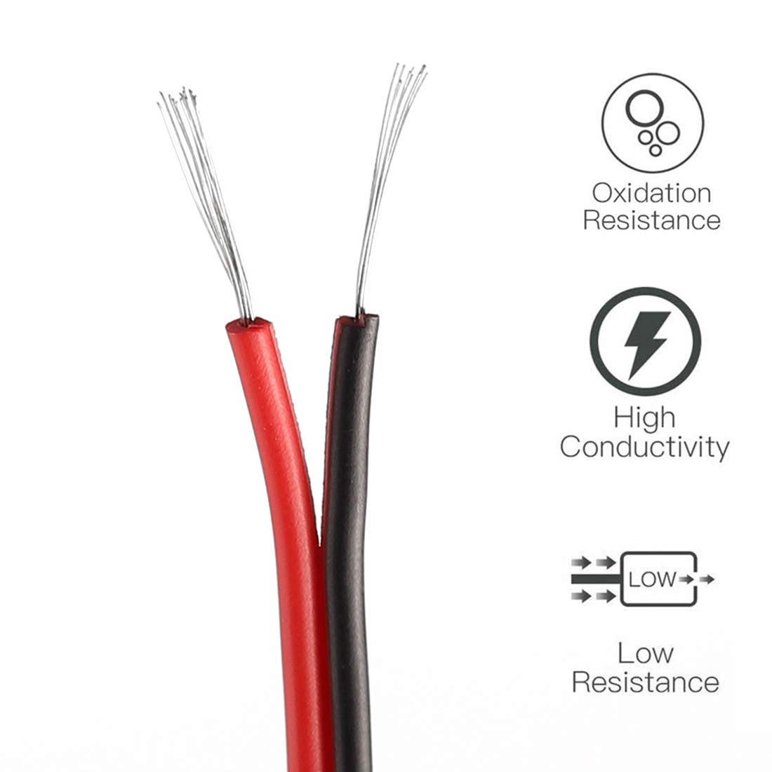 Shangyuan Boat Light Extension Cable 66ft 22AWG 2pin Red Copper Wire for LED Strip Lights