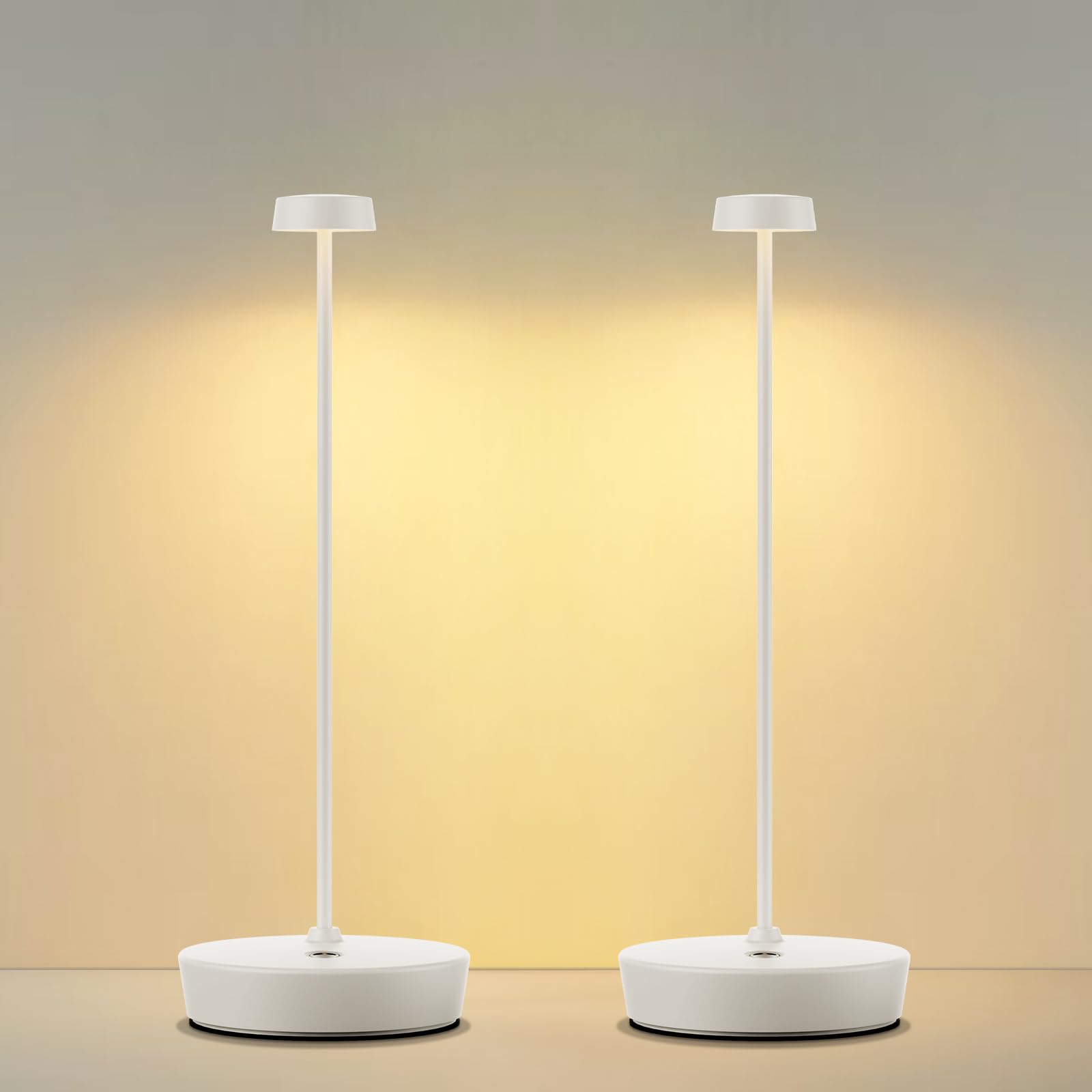 Sikevht Cordless LED Table Lamp - Rechargeable, 3 Color Dimmable, Metal, 2Pack White, Model X10