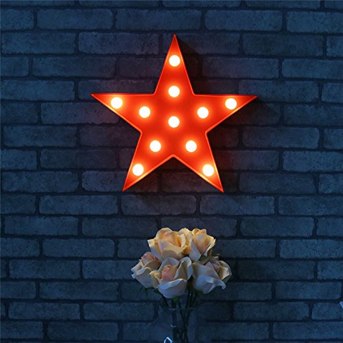 Pooqla Star Shaped LED Marquee Light Sign - Red Plastic Wall Décor, 10.63" x 10.08" x 1.89", Model JH-ST-RD
