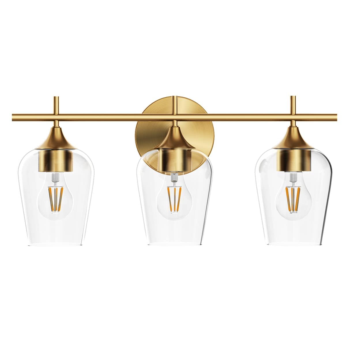 Hamilyeah 3-Light Bathroom Vanity Fixture, Modern Brass Wall Mount Lighting With Glass Shade