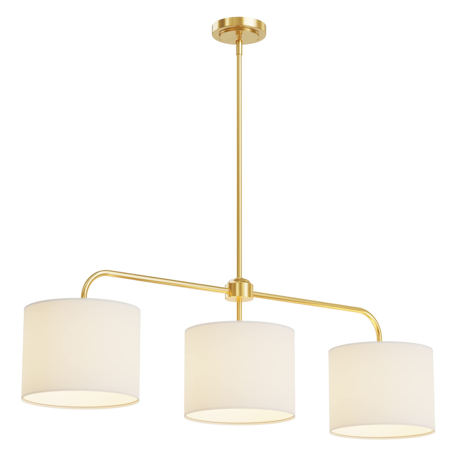 Electro Bp 3-Light White Linen Drum Shade Chandelier With Polished Gold Metal Linear Pendant Light Fixture For Kitchen Island, D