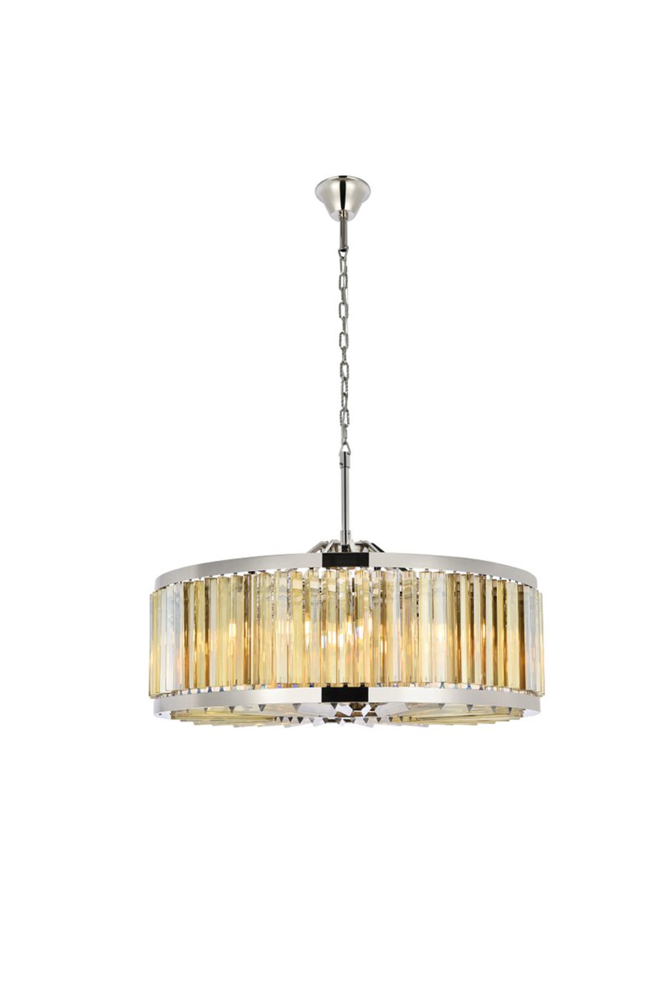 Elegant Lighting Chelsea Collection 1203D35PN-GT/RC 10-Light Pendant Lamp with Royal Cut Golden Teak Crystals, Polished Nickel Finish