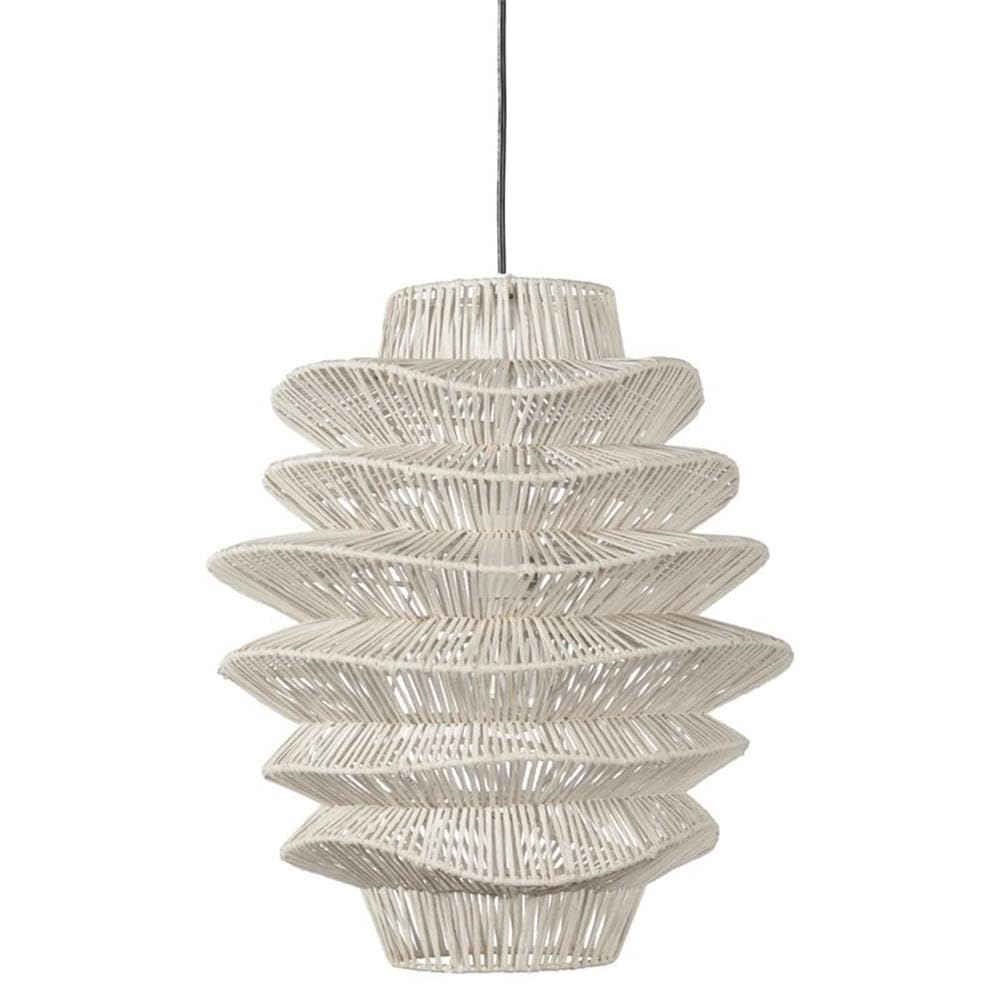 Kosas Home Barlow 1-Light Iron and Rattan Woven Pendant in White Finish