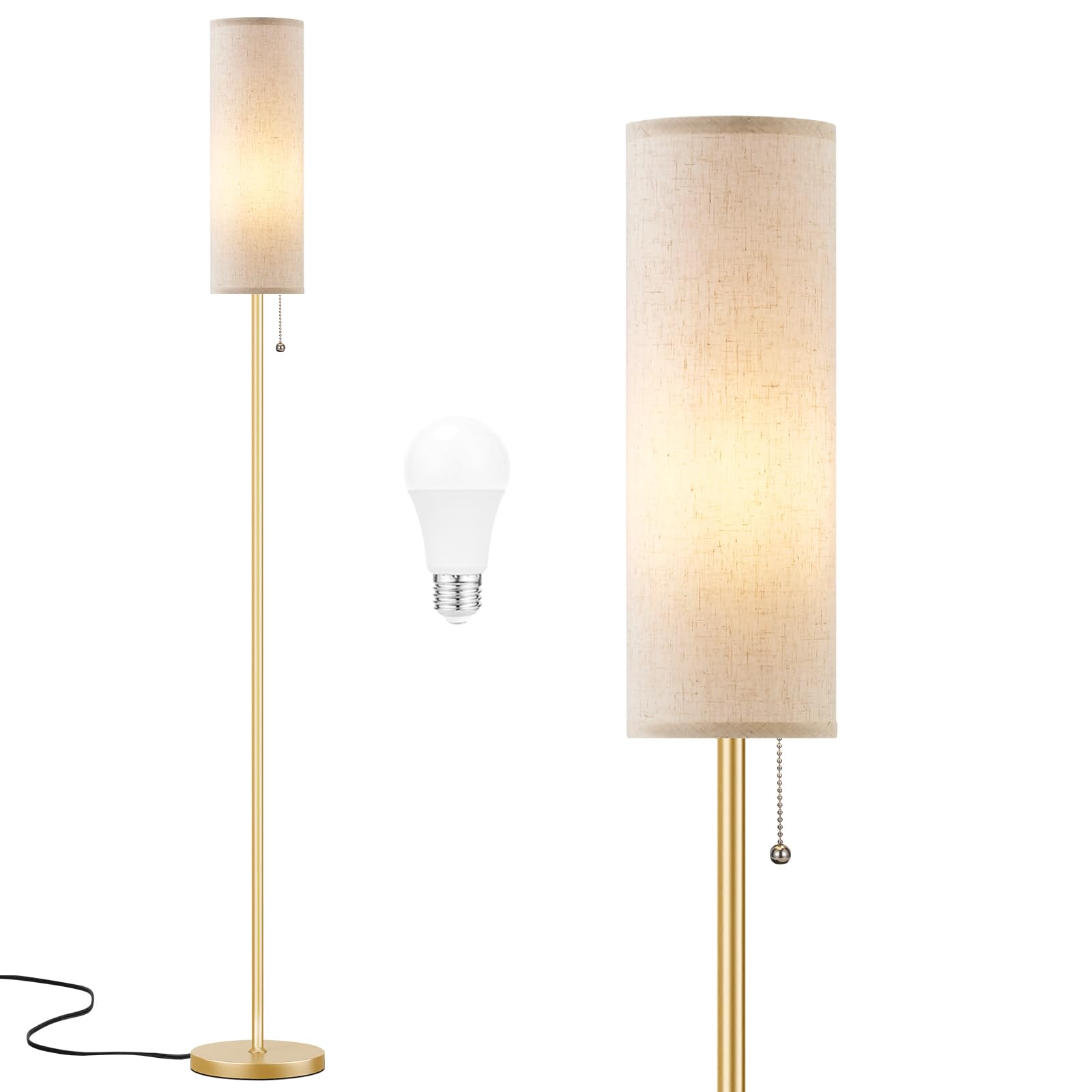 Ambimall Floor Lamp for Living Room with 3 Color Temperatures Bulb, 64 Standing lamp with Linen lampshade for Bedroom, Minimalis