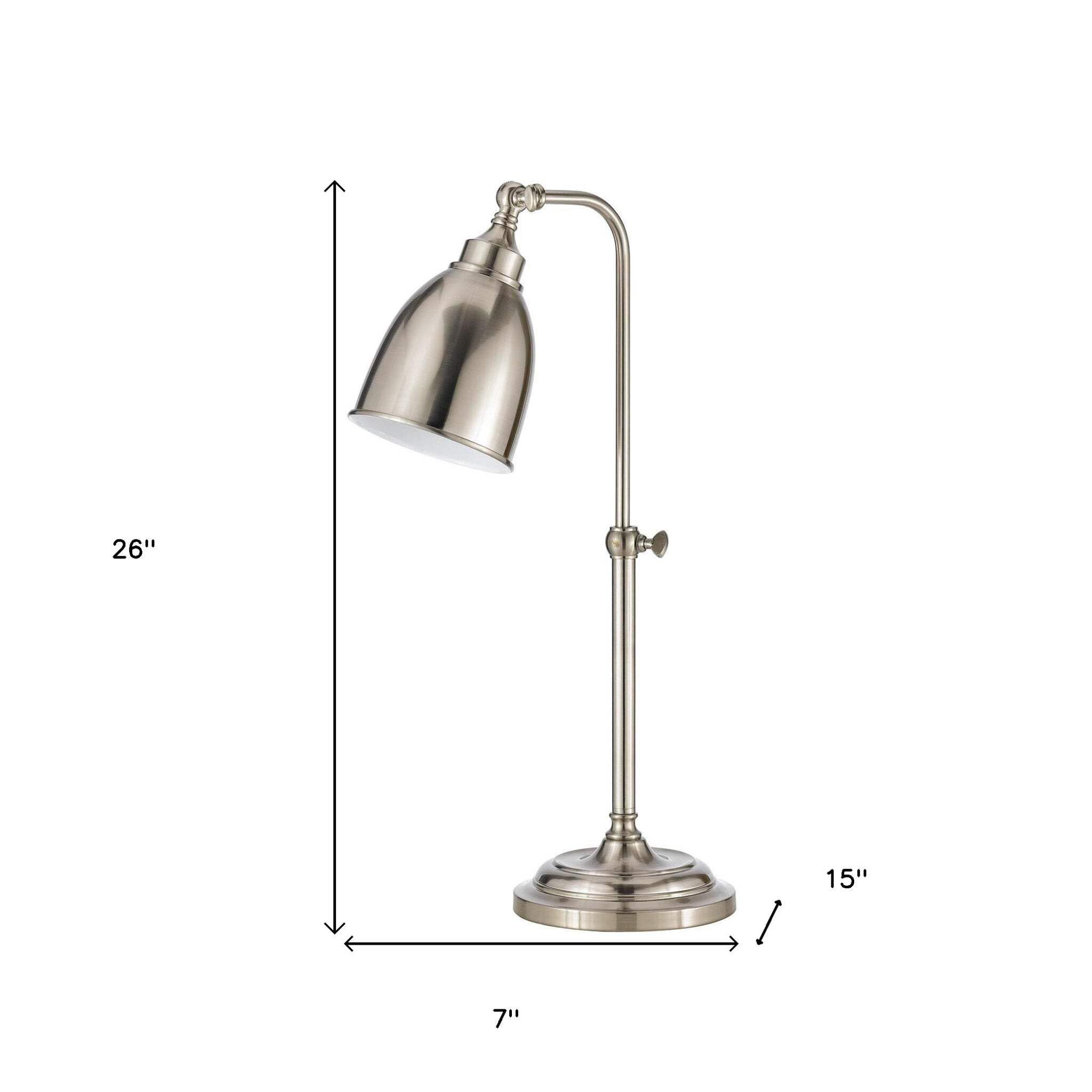 HomeRoots Adjustable Table Lamp, Nickel Metal, Dome Shade, Model 524649, 26 x 7 x 15 in.