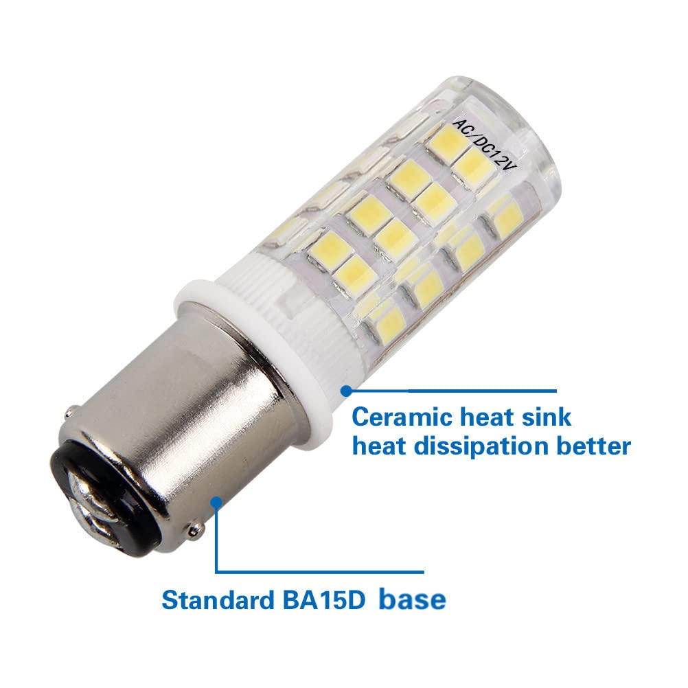 HRYSPN 5W Ba15d LED Light Bulb, 12V/24V, Daylight White, 6000K, 2 Count, Ceramic Replacement Lamp for RV Camper