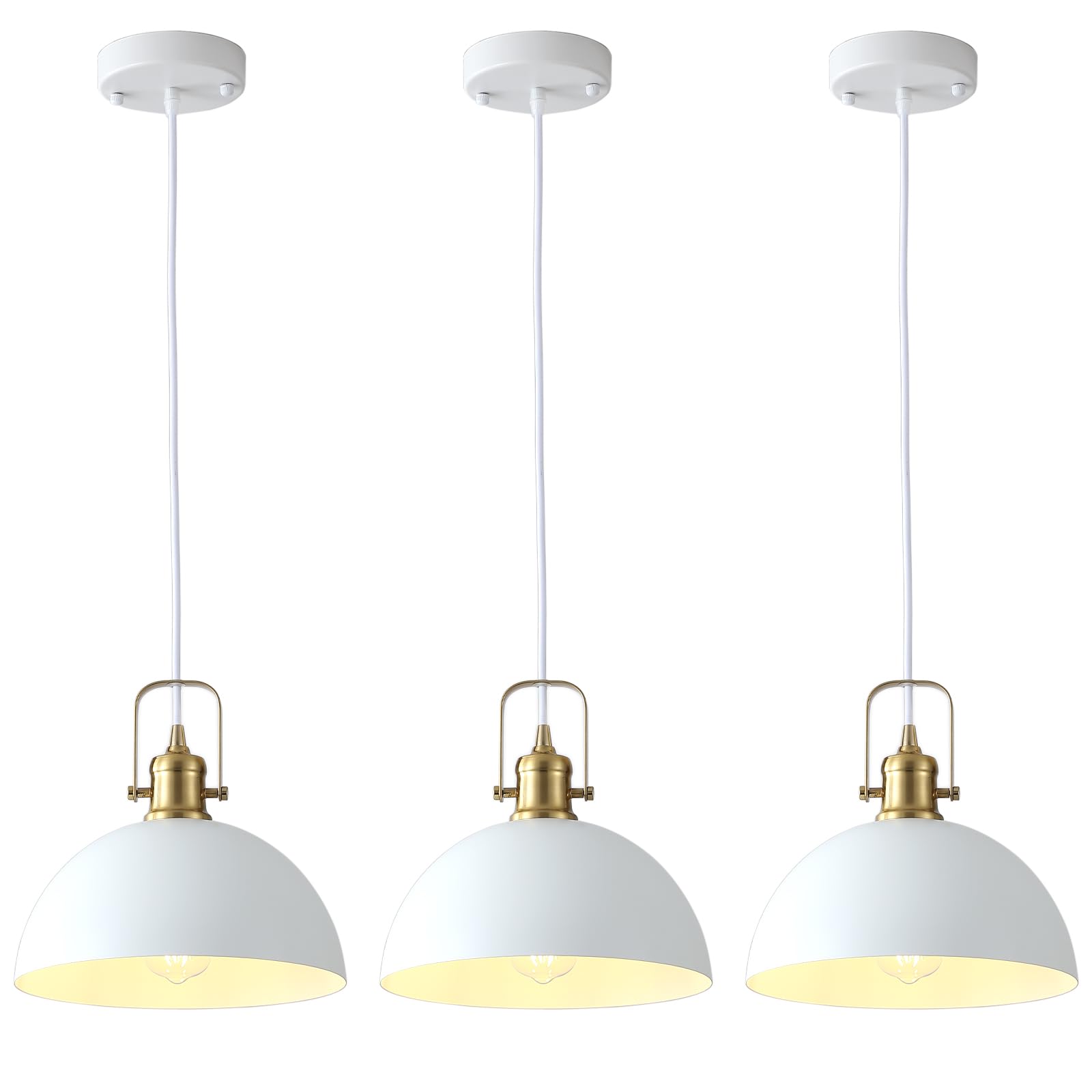 Susurise Pendant Lights Kitchen Island 3 Pack  White and Gold Dome Pendant Lighting  Ceiling Hanging Light for Kitchen Living Dining Room Restaurant Hallway Entrance