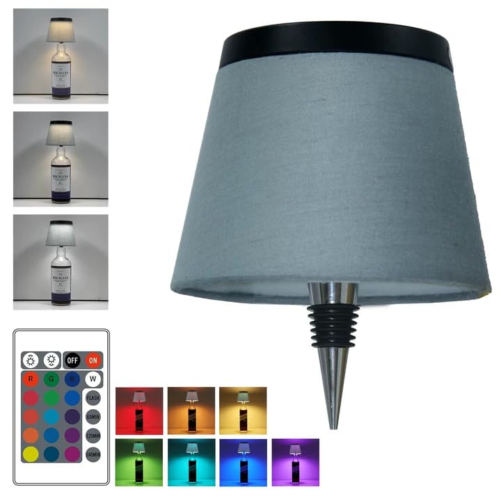 SOUDFK Wireless Bottle Lamp Small Bedside Table Lamp RGB LED Bottle Light with Remote Dimmable(RGB Blue Gray  1pc)