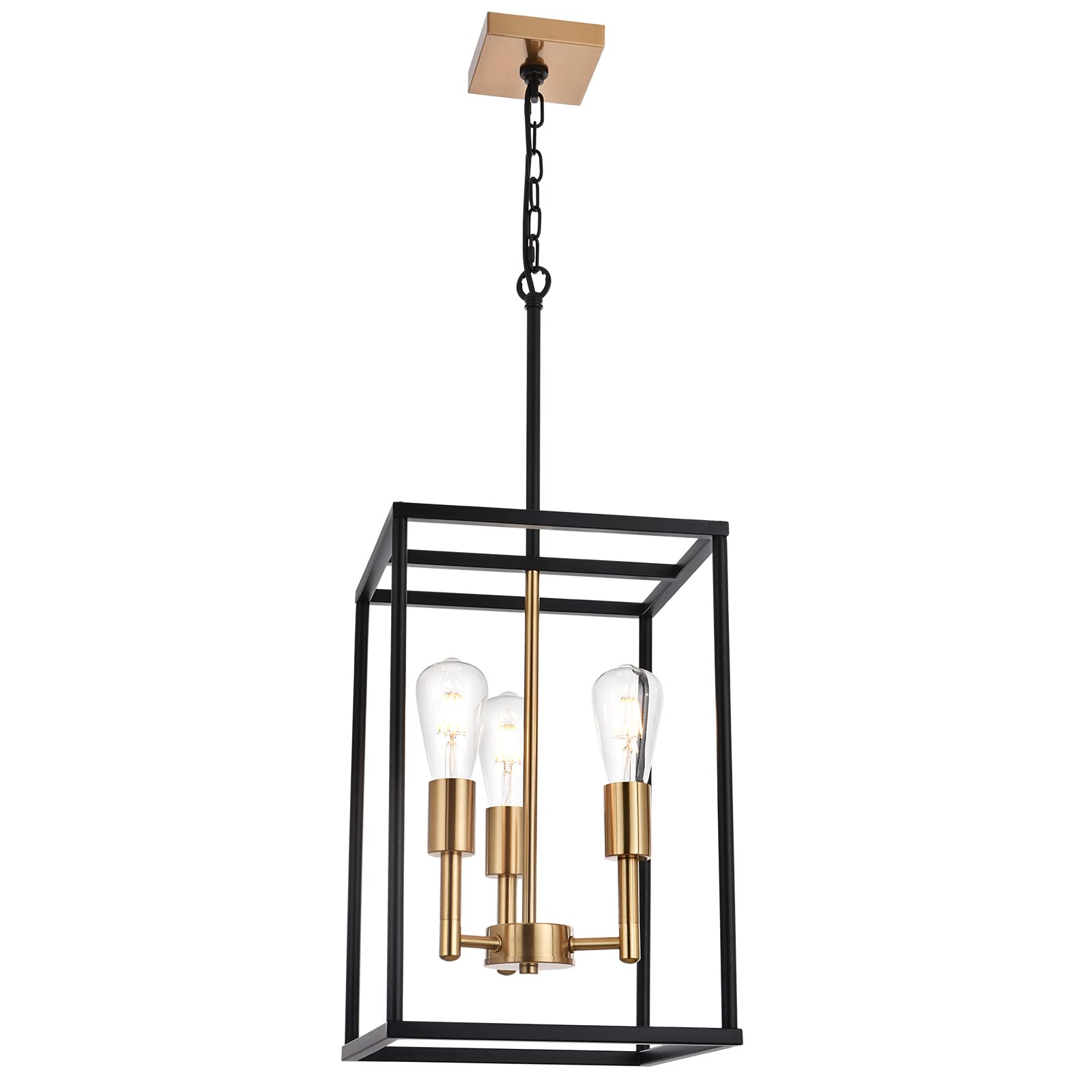 VINLUZ 3 Light Pendant Chandelier, Vintage Industrial Style, Metal, Black and Brushed Brass Finish, Ideal for Kitchen, Dining Room, Foyer