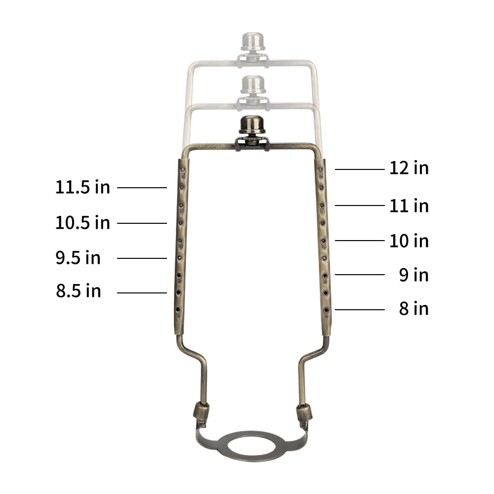 ALUCSET Adjustable Lamp Harp Kit, Gold Metal, Fits Standard Lamp Rod & E14/E26/E27 Bases, Model LLB-A-E2202, 8-12 Inch