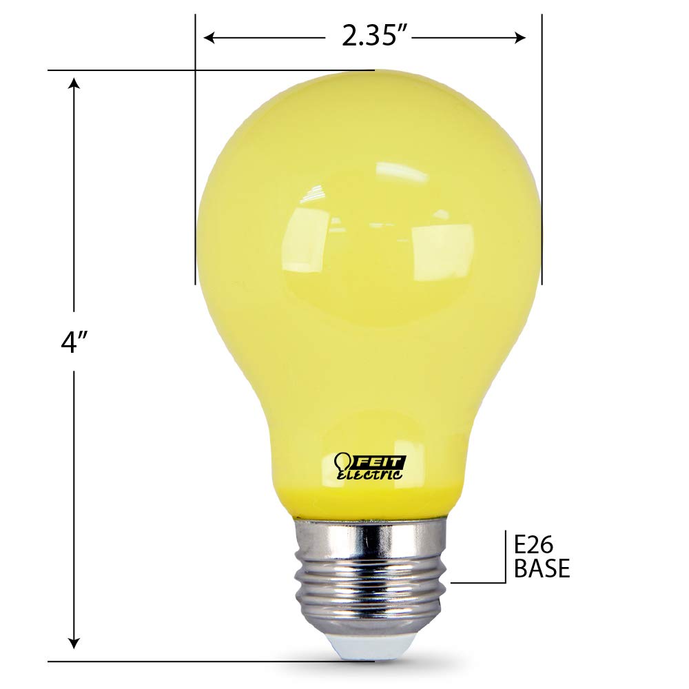 Feit Electric A19/BUG/LED Outdoor Bug Light 60-Watts Equivalent Non-Dimmable LED Light Bulb, E26 Medium Base, Yellow, Pack of 2