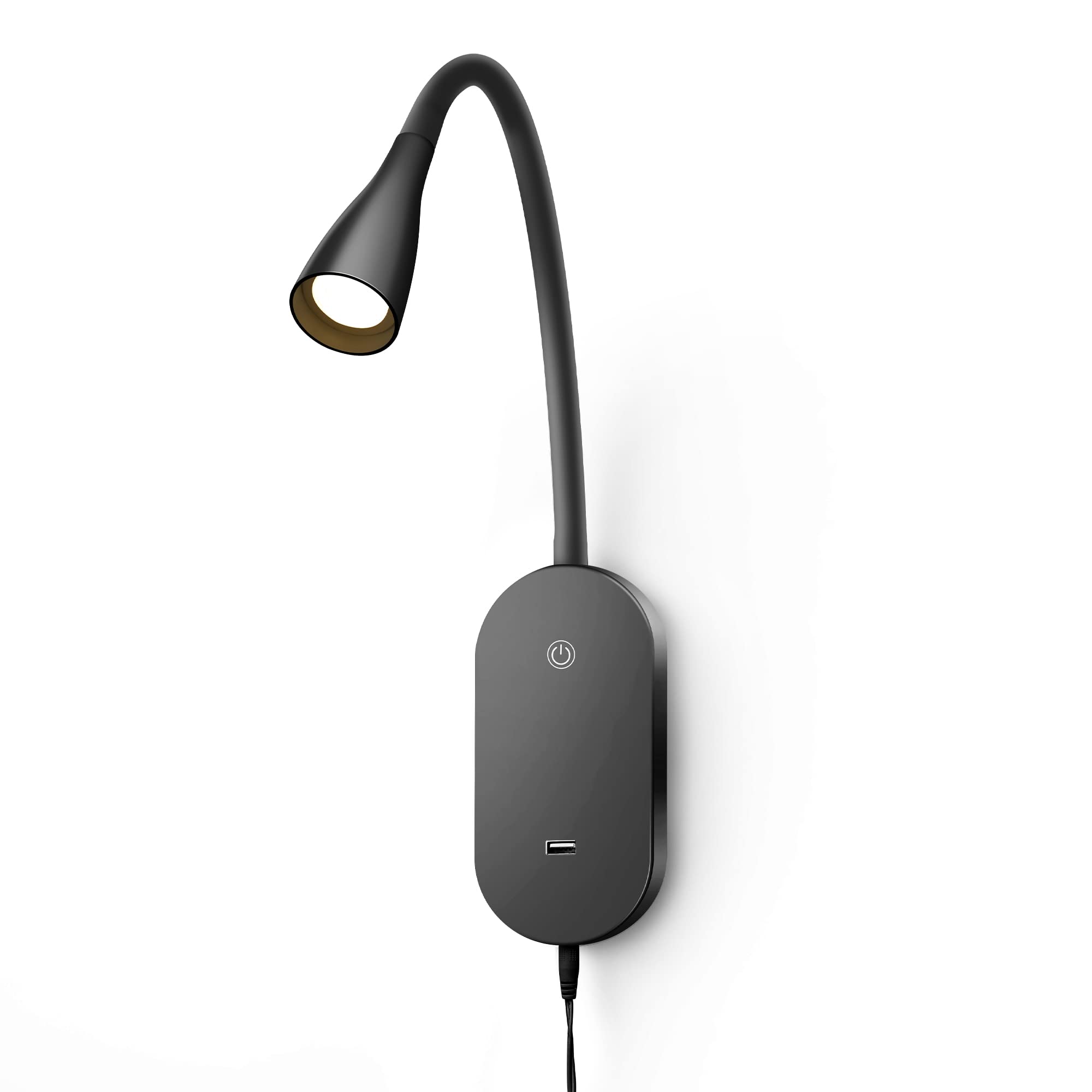 TOPMB Wall Reading Light, Touch Control, 5 Dimmable LED, Gooseneck, Black, Model WD6103-B1
