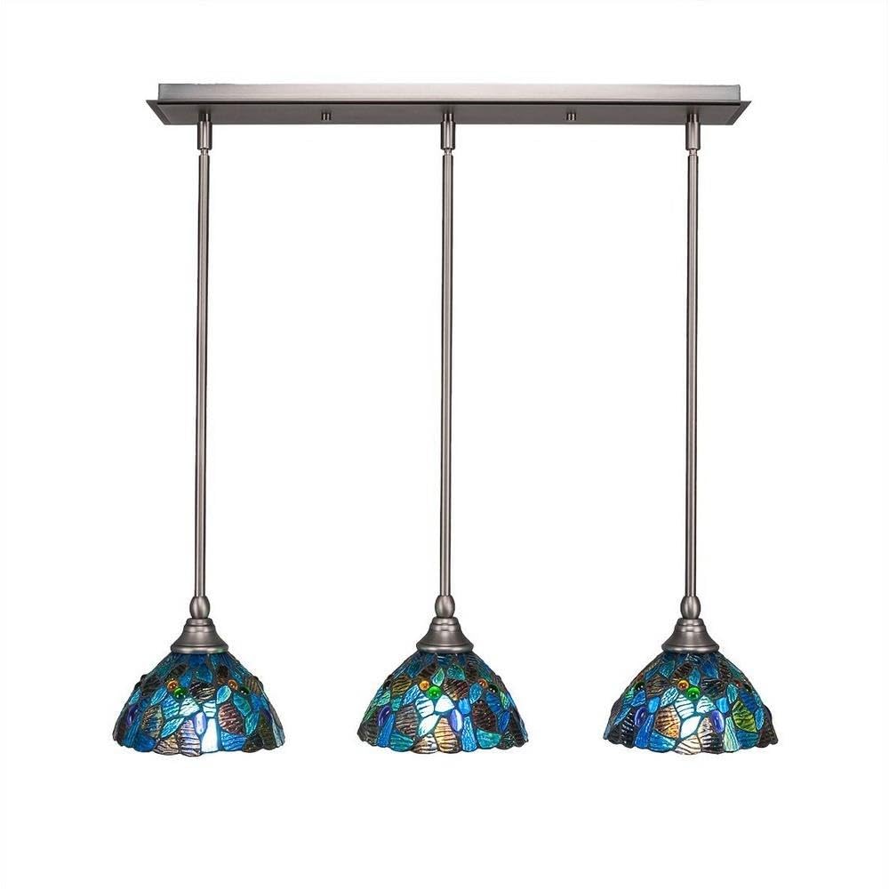 Toltec Lighting 25-Bn-9955 3 Light Multi-Light Mini Hang Straight Swivel Pendant With Blue Mosaic Glass, 7&quot;, Brushed Nickel