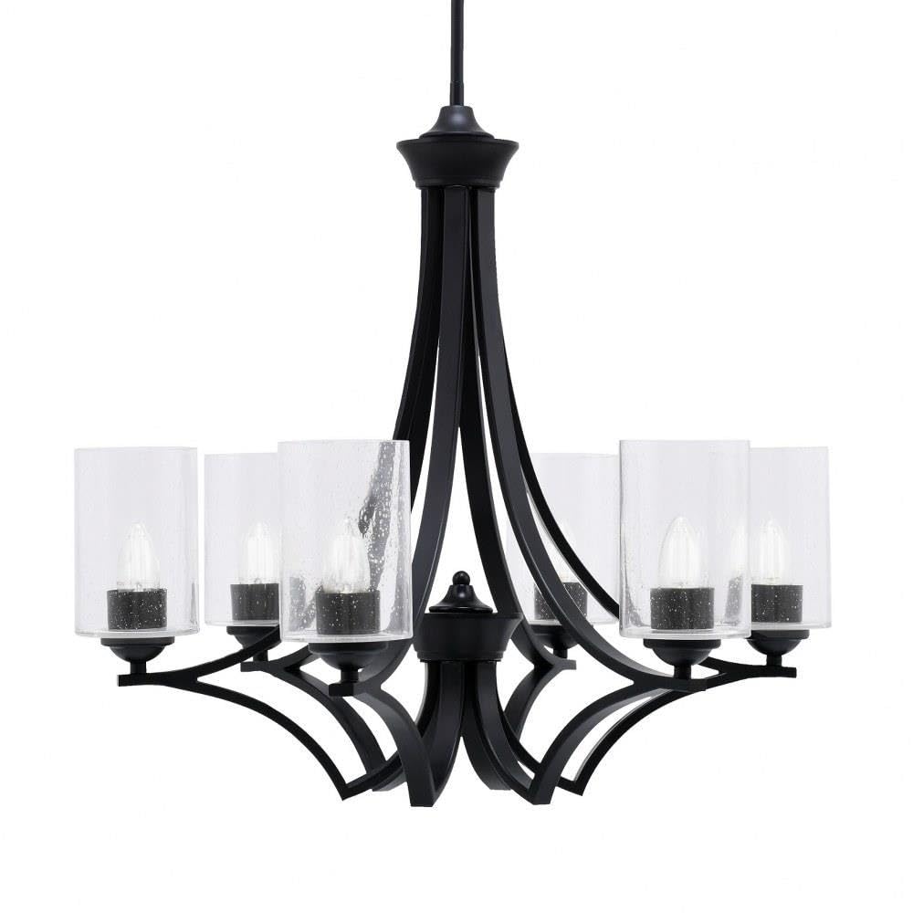 Toltec Lighting 566-MB-300 Zilo - 6 Light Uplight Chandelier-23 Inches Tall and 24.75 Inches Wide, Finish Color: Matte Black, Glass Color: Clear Bubble