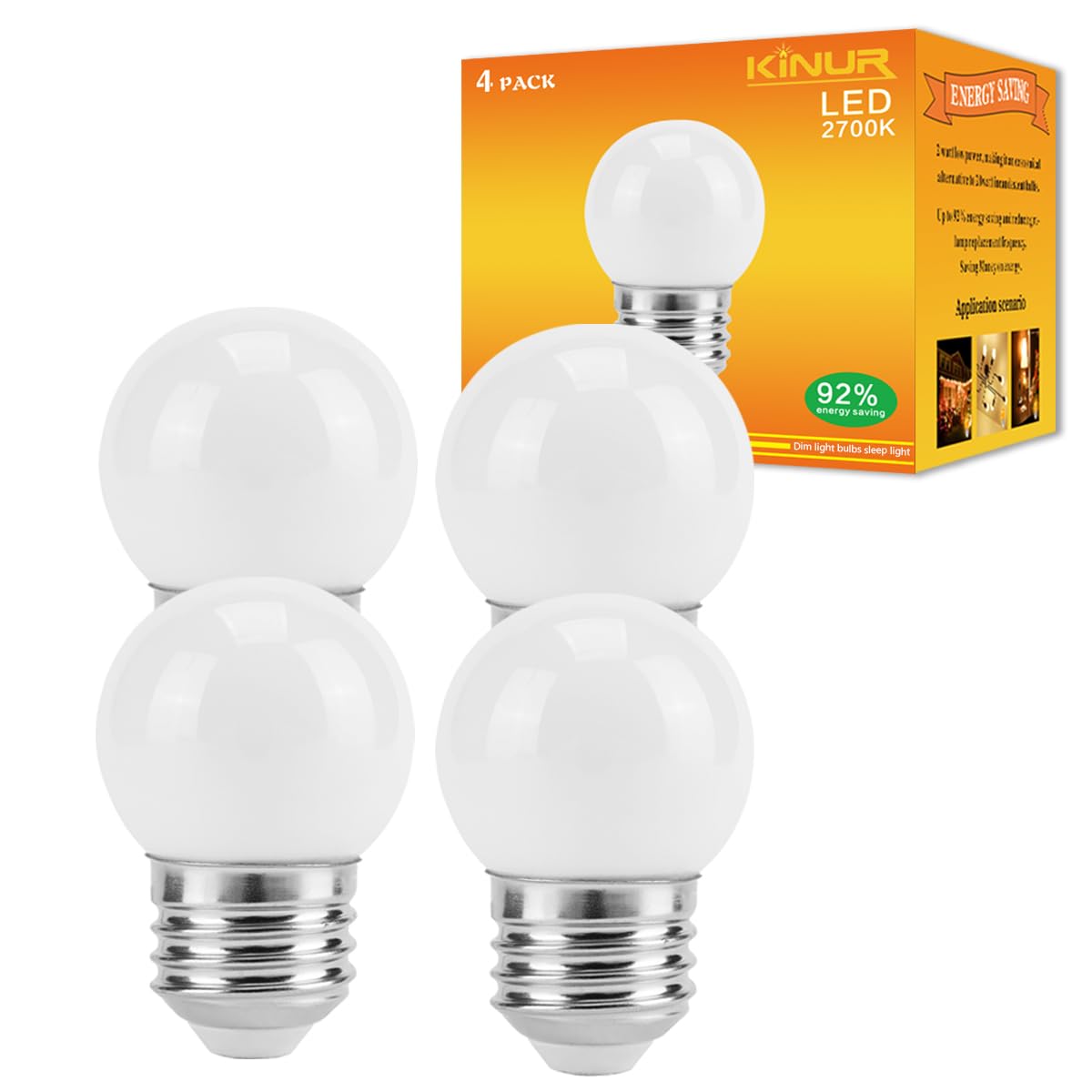 Kinur G40 Small Low Wattage Led Edison Bulb 2700K 2 Watt-15 Watt Equivalent, E26 Base Low Watt Soft Warm Light Bulbs For Healthy