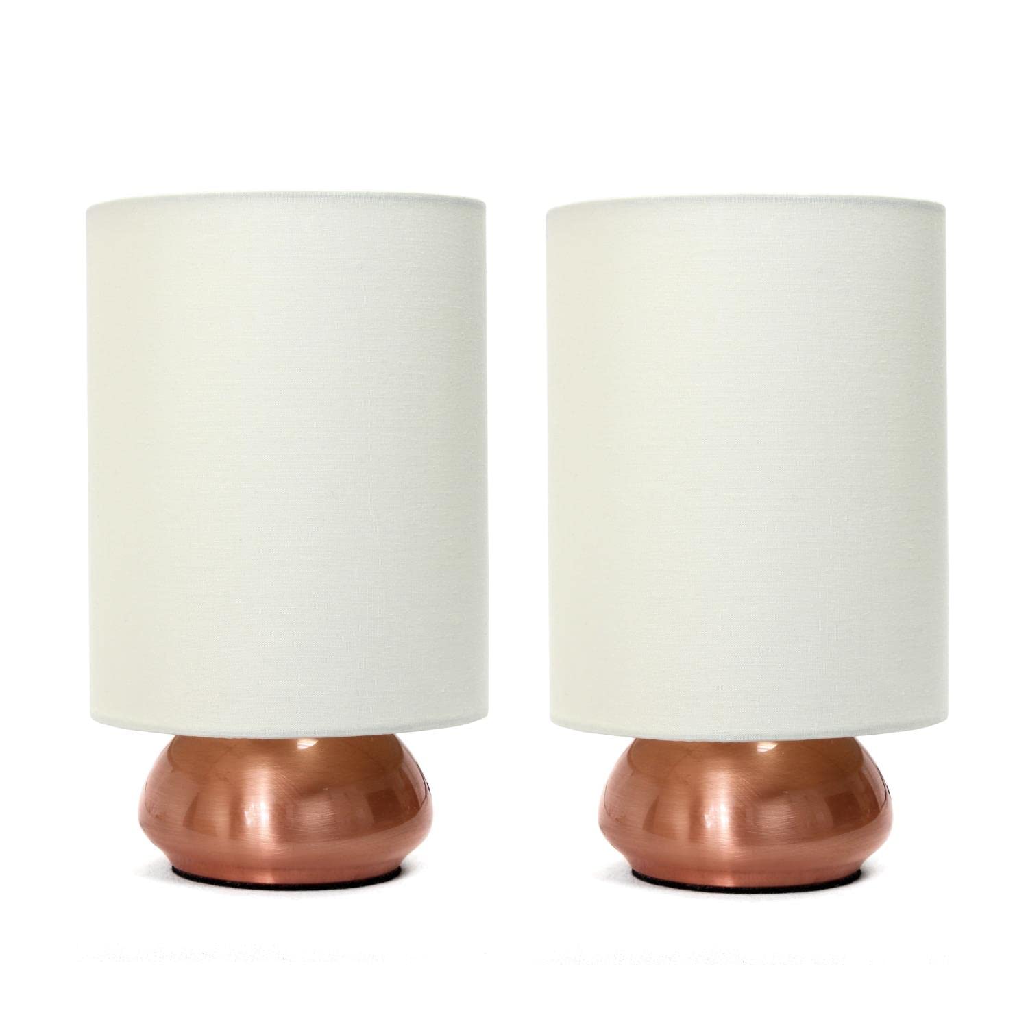 Simple Designs Touch Metal Mini Round Table Lamp Set, 9in, Rose Gold Base with Cream Shades, Model LT2016-CRM-2PK, 4 Settings
