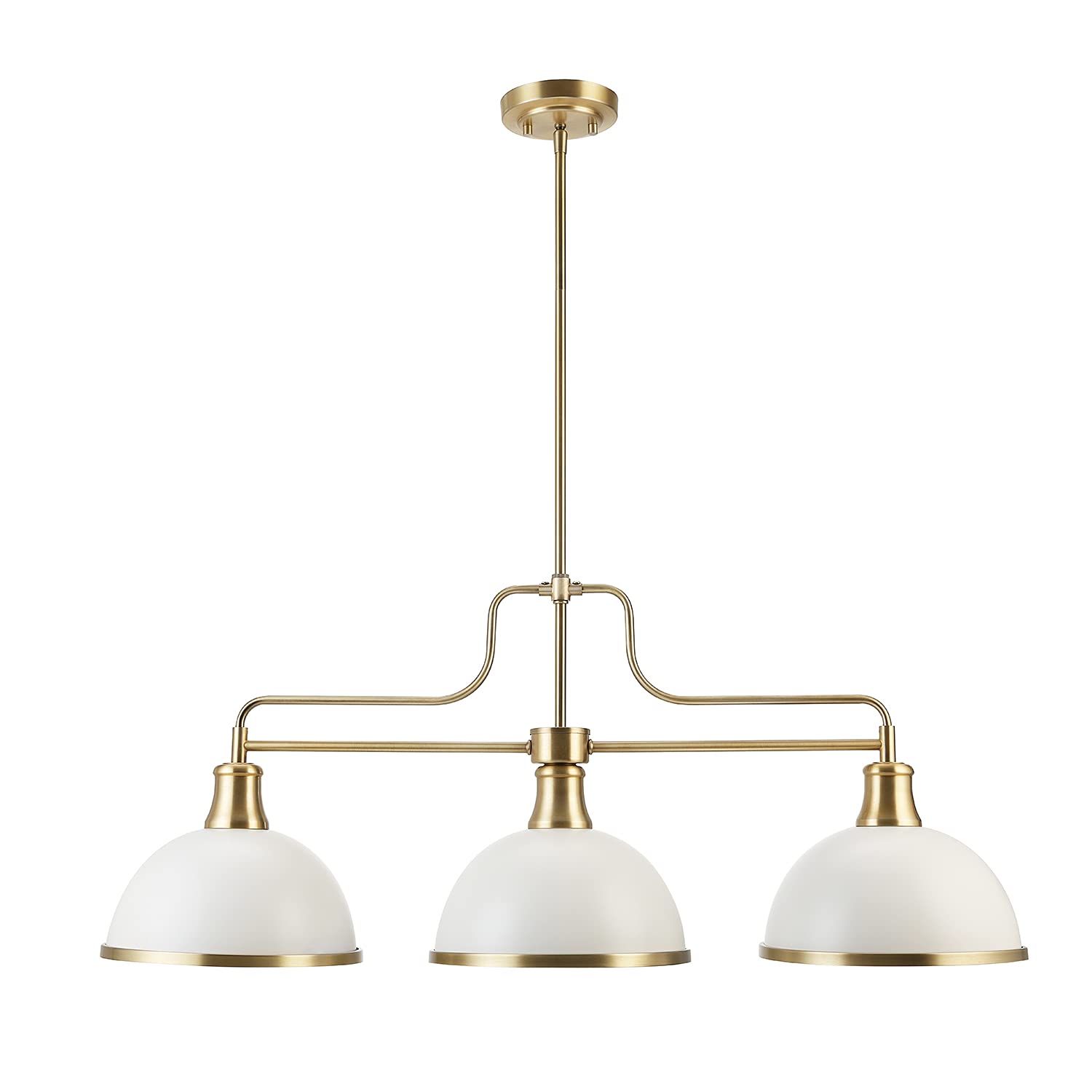 Globe Electric 60885 3-Light Linear Chandelier, Matte White, Brass Accents, Adjustable Hanging Height, Sloped or Vaulted Ceiling