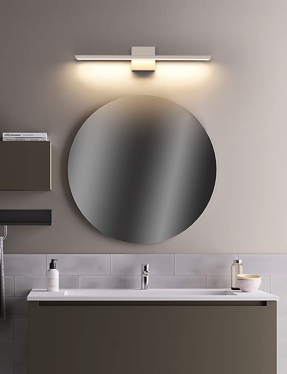 JUSHENG Brushed Nickel Bathroom Vanity Light Modern Dimmable Vanity Light Bar LED Bathroom Lighting 24 Inch 24W 3000K Warm White