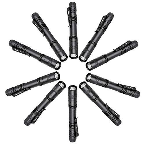 Tileon Pen Flashlight, 500 Lumen Mini Flashlight, 10PCS LED Pocket Penlight, Aluminum, Black, Model 316