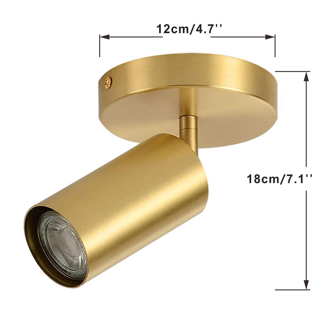 KCO Modern LED Track Lighting Fixture, Brushed Gold, Single Light, Model W1068, Metal, Indoor Ceiling Spotlight