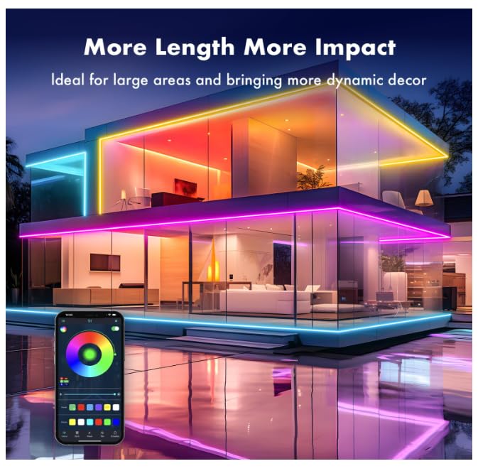 MFWW RGB LED Strip Lights, 33FT, Multicolor, App Control, IP67 Waterproof, Music Sync, Model TongYan612NHRGB01