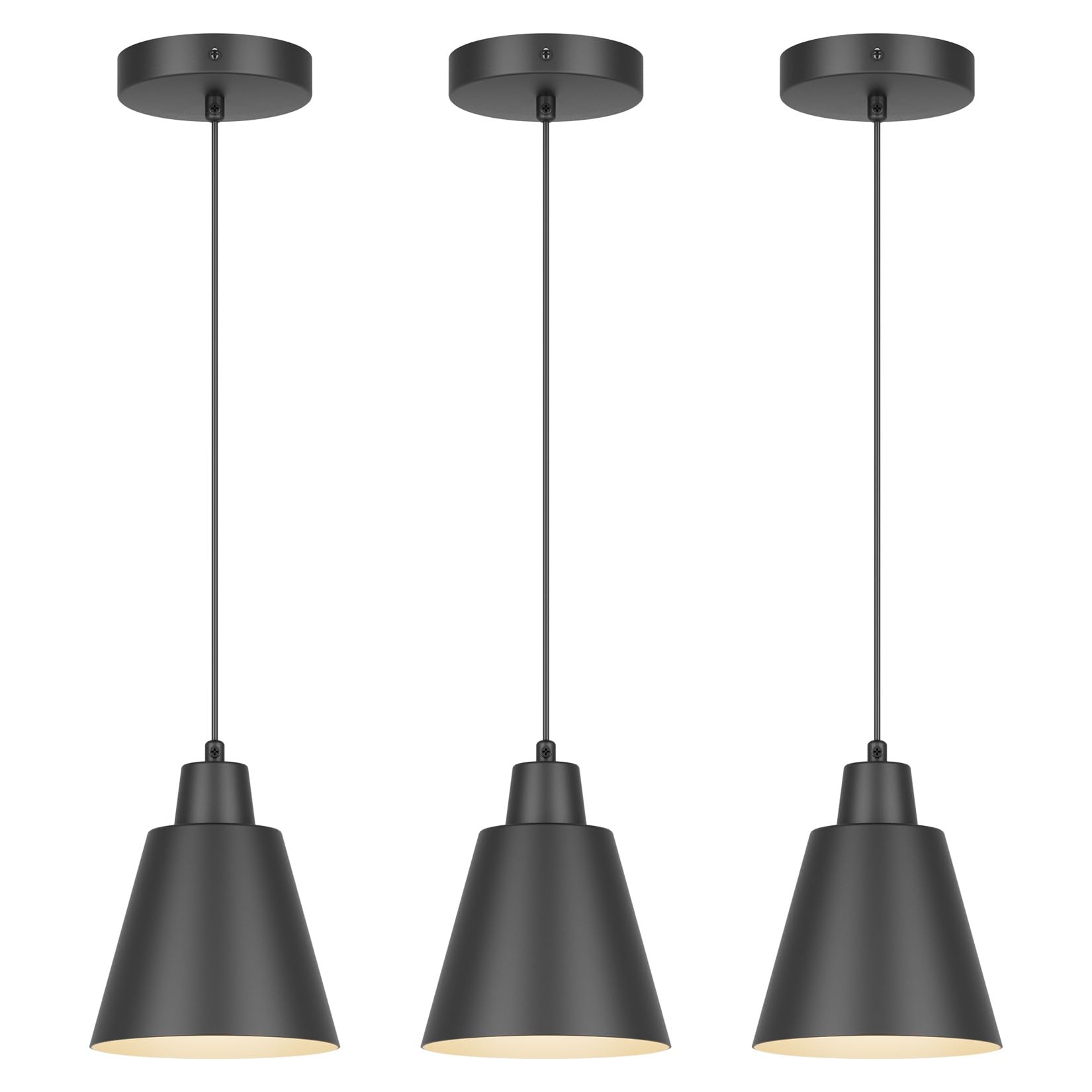 Industrial Pendant Lights, Black Pendant Light Fixtures, Vintage Pendant Lights for Kitchen Island with Black Metal Shade, Farmh